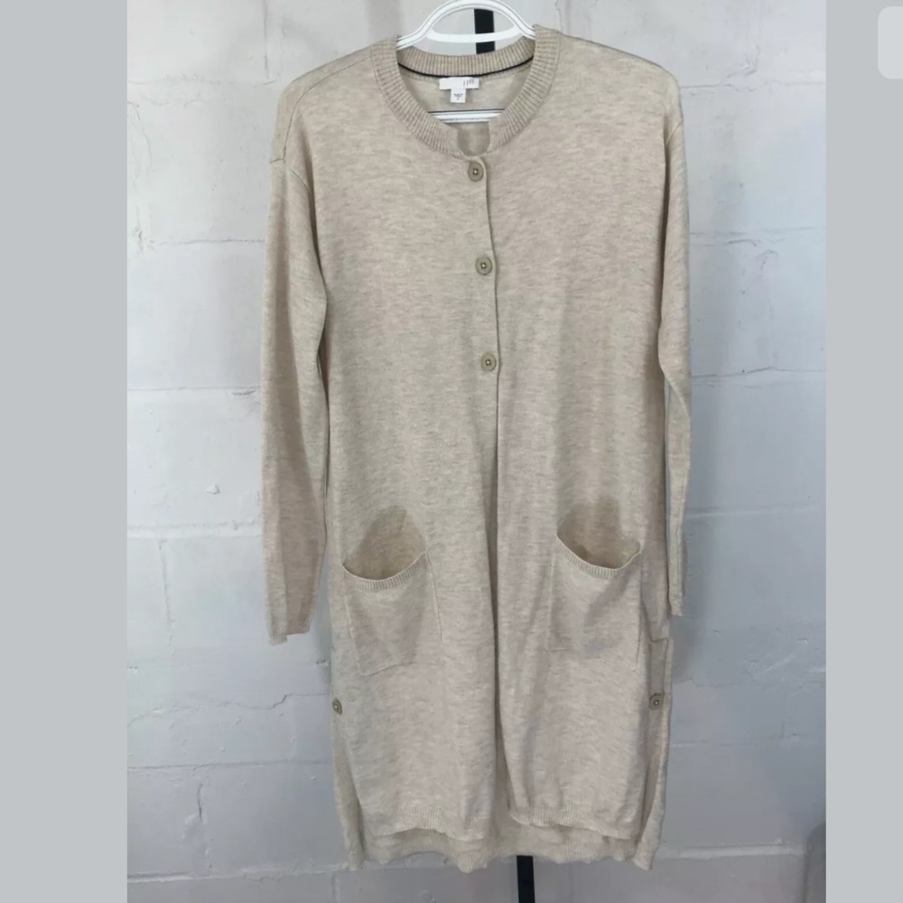 J Jill Side Button Sweater Cardigan Tan Long